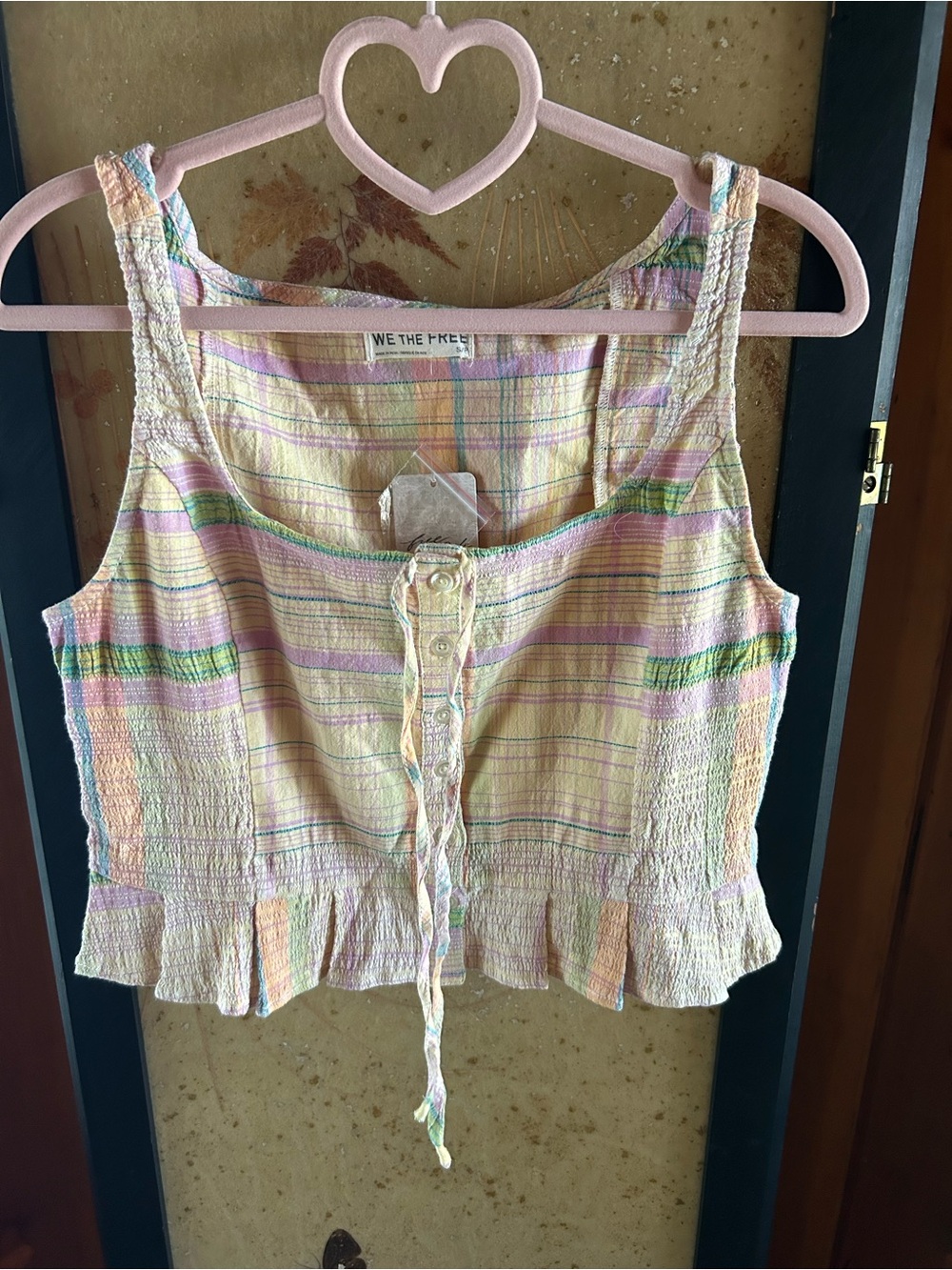 We The Free Pastel Plaid Button-Front Sleeveless Crop Top
